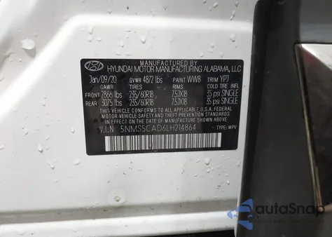 2020 Hyundai Santa Fe Limited z USA, uszkodzony, nr VIN 5NMS5CAD6LH214864